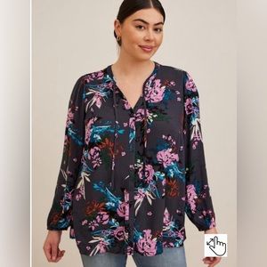 Torrid Floral Crinkle Gauze Button Front Peasant Top - 2X